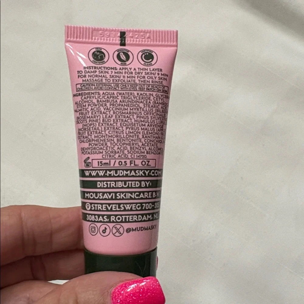 NWT MUDMASKY Pearl Polish Superglow Pink Clay Mask 15ml/ 0.5 fl oz